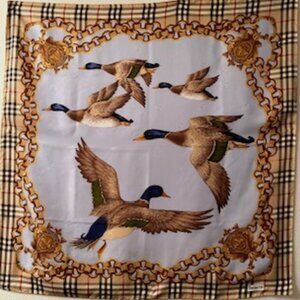 Vintage Burberry of London 100% Silk Scarf Nova Check  Blue Gold Design